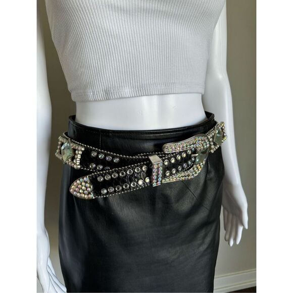 Y2K Rhinestone Embellished Western Style Rocker Belt - Picture 1 of 9